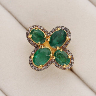 Emerald & Polki Diamond Engagement Ring For Women By Harshita Jewellery
