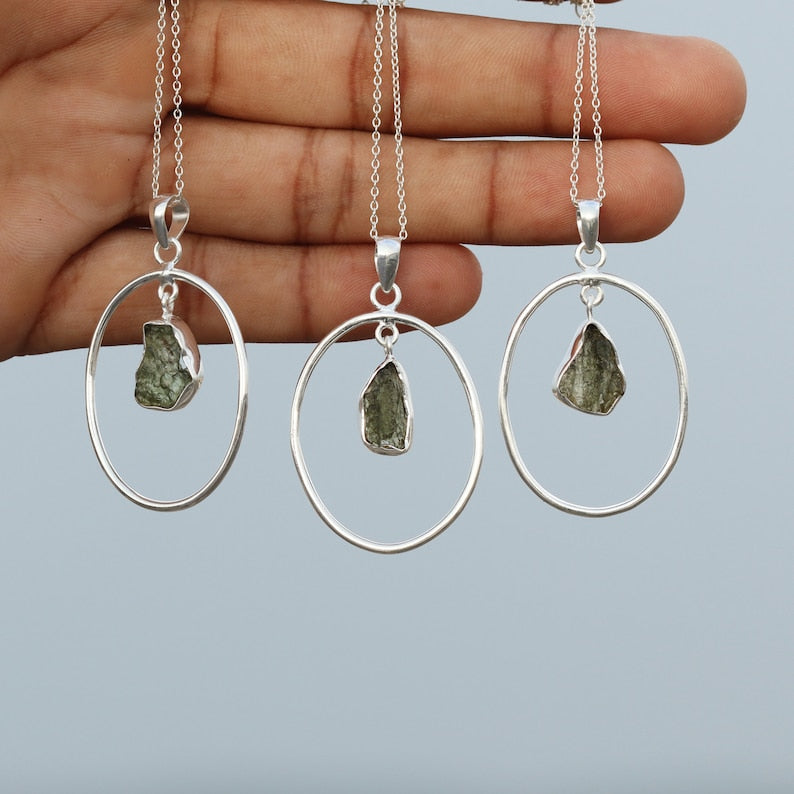 Authentic Raw Moldavite Pendant For Girls 925 Sterling Silver Jewelry
