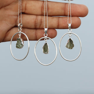 Authentic Raw Moldavite Pendant For Girls 925 Sterling Silver Jewelry