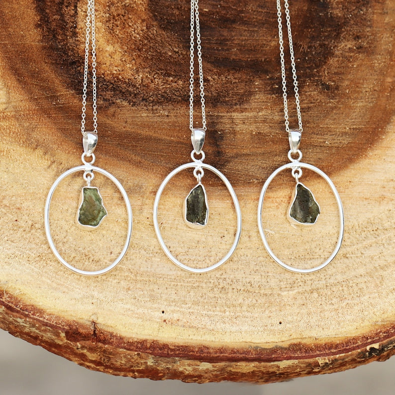 Authentic Raw Moldavite Pendant For Girls 925 Sterling Silver Jewelry