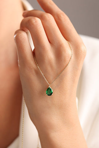 Teardrop Emerald Necklace 925 Sterling Silver jewelry