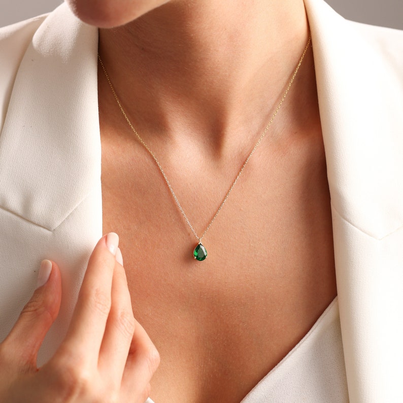 Teardrop Emerald Necklace 925 Sterling Silver jewelry