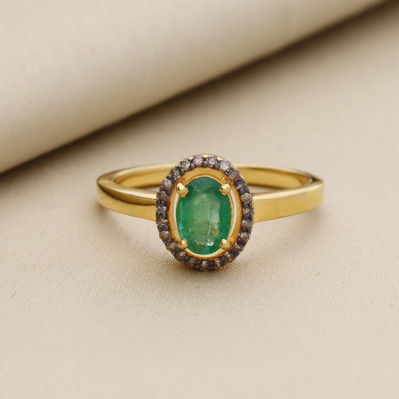 Oval Emerald & Polki Diamond Wedding Ring For Women By Harshita Jewellery