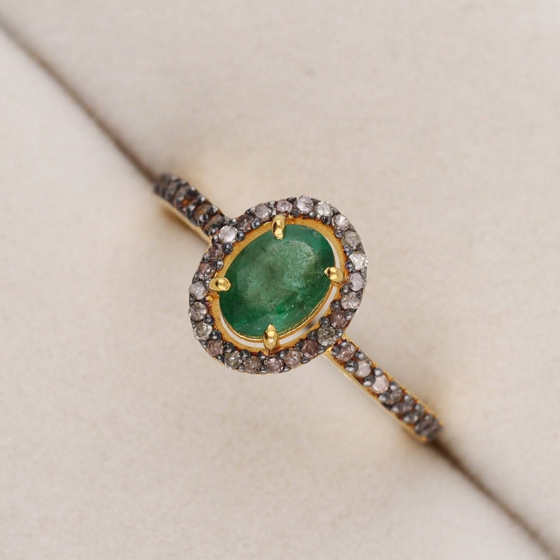 Oval Emerald & Polki Diamond Wedding Ring For Women By Harshita Jewellery