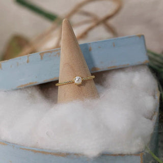Simple solitaire pearl Ring in gold, Dainty Thin Stackable Ring, Minimalist Ring for women, Everyday ring, handmade jewelry, Gift for Her
