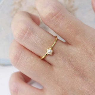 Simple solitaire pearl Ring in gold, Dainty Thin Stackable Ring, Minimalist Ring for women, Everyday ring, handmade jewelry, Gift for Her