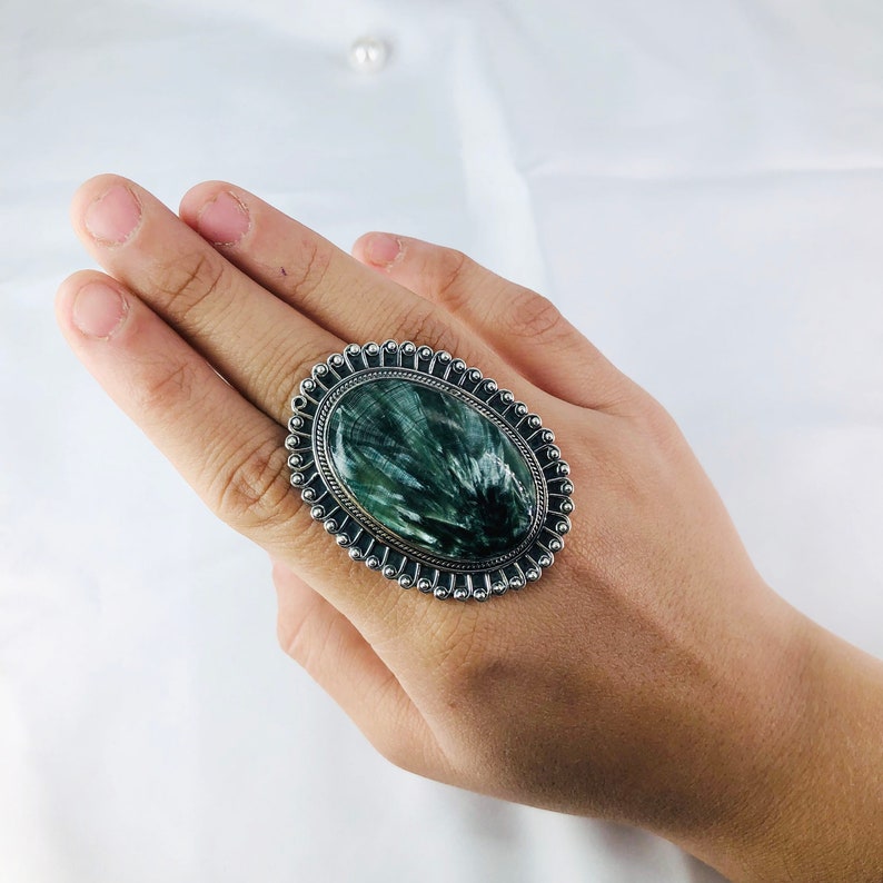 Seraphinite Gemstone Ring By Harshita Jewellery