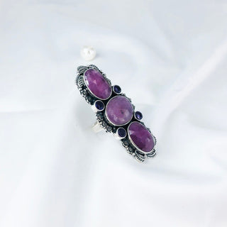 Faceted Amethyst & Ruby Ring By Harshita Jewellery