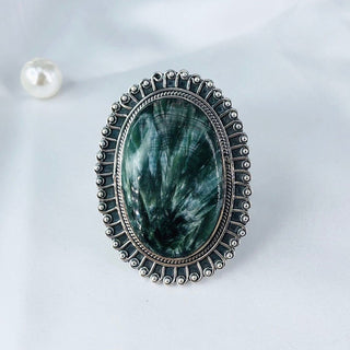 Seraphinite Gemstone Ring By Harshita Jewellery