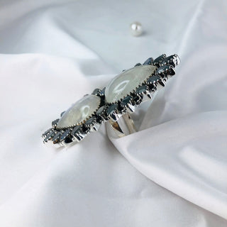 Rainbow Moonstone and Labradorite Ring Gemstone Ring By Harshita Jewellery