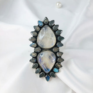 Rainbow Moonstone and Labradorite Ring Gemstone Ring By Harshita Jewellery