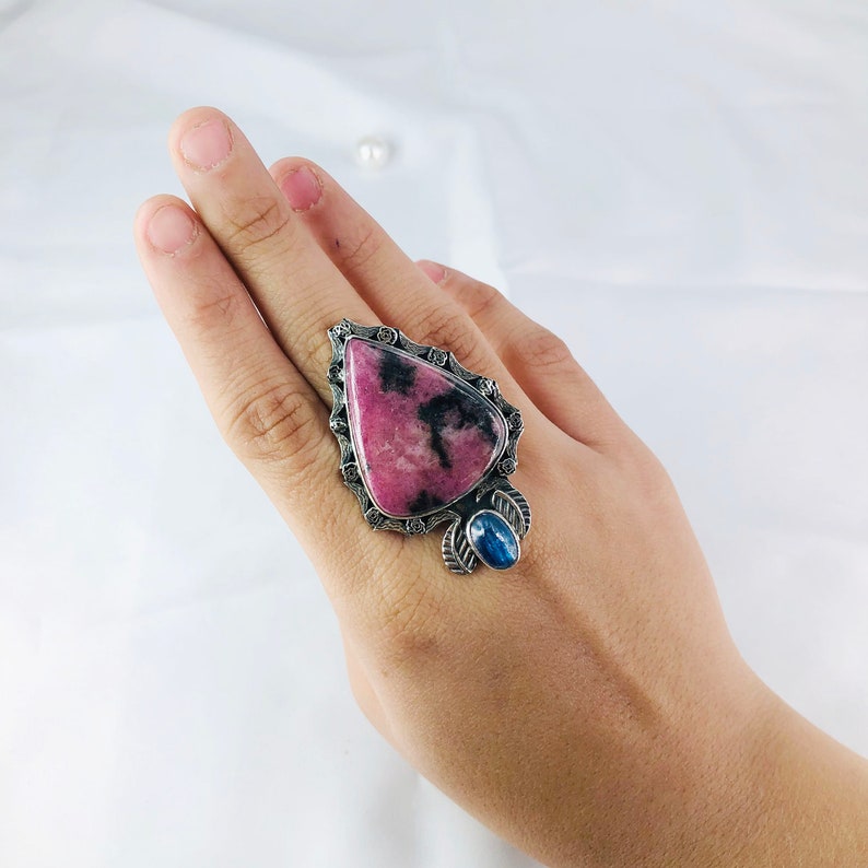 Rhodonite & Kyanite Ring By Harshita Jewellery
