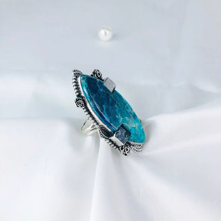 Natural Chrysocolla, Apatite & Moonstone Ring By Harshita Jewellery