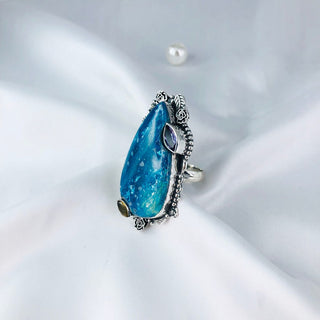 Natural Chrysocolla, Amethyst & Peridot Ring By Harshita Jewellery