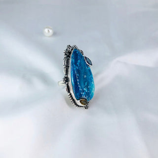 Natural Chrysocolla, Amethyst & Peridot Ring By Harshita Jewellery