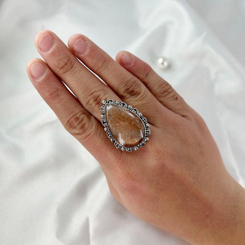 Natural Sunstone Ring By Harshita Jewellery