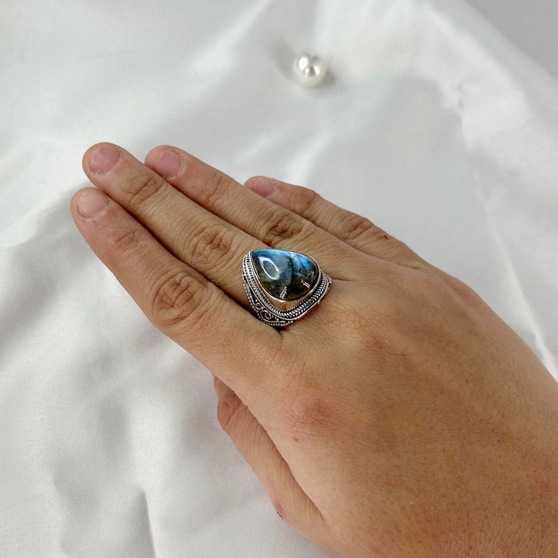 Natural Labradorite Ring By Harshita Jewellery