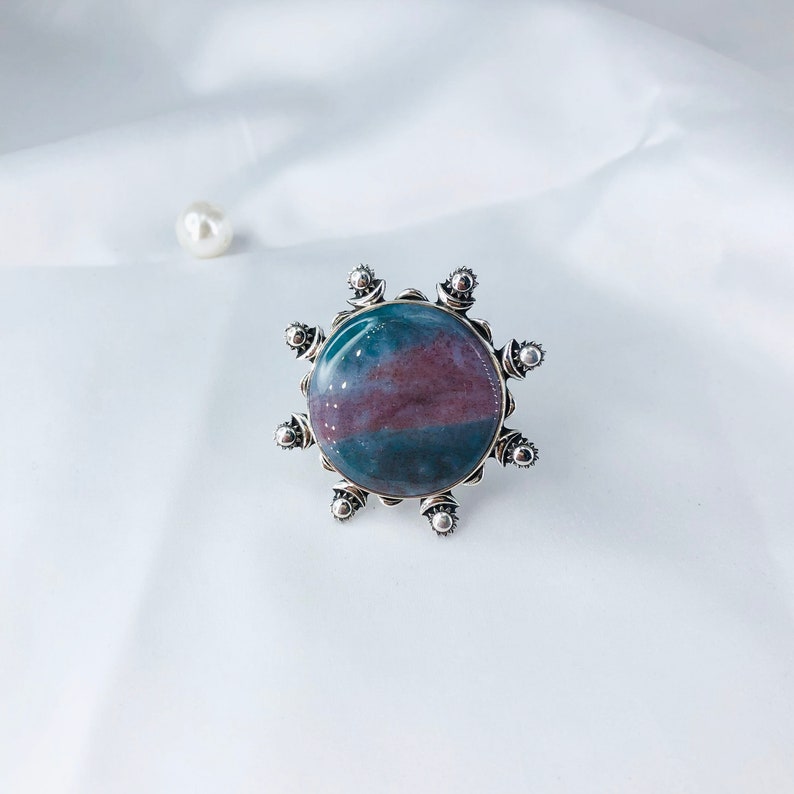 Moss Agate Gemstone Ring By Harshita Jewellery
