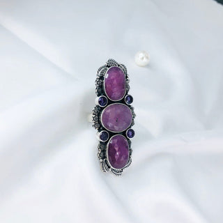 Faceted Amethyst & Ruby Ring By Harshita Jewellery
