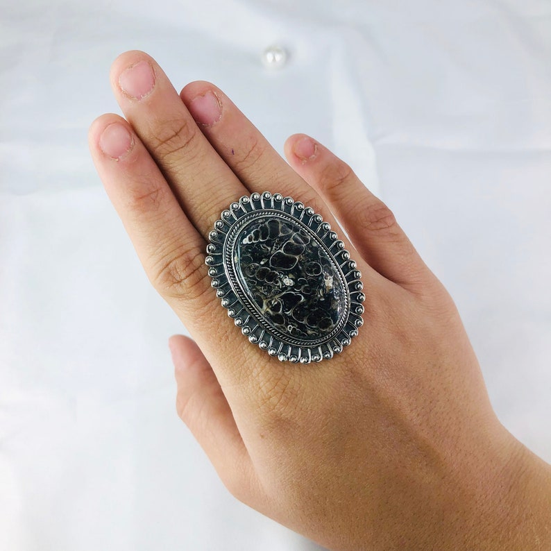 Turritella Jasper Gemstone Ring By Harshita Jewellery