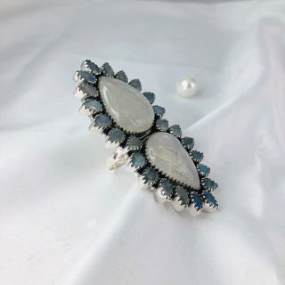 Rainbow Moonstone and Labradorite Ring Gemstone Ring By Harshita Jewellery