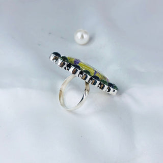 Atlantisite Stichtite Ring, Natural Stichtite, Amethyst & Prehnite Gemstone Ring By Harshita Jewellery