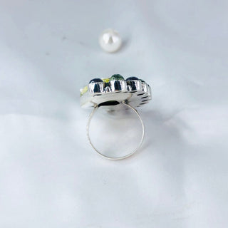 Atlantisite Stichtite Ring, Natural Stichtite, Amethyst & Prehnite Gemstone Ring By Harshita Jewellery