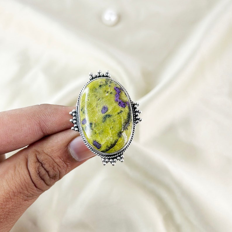 Natural Atlantisite Stichtite Gemstone Ring By Harshita Jewellery