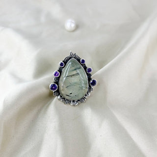 Natural Prehnite & Amethyst Ring By Harshita Jewellery