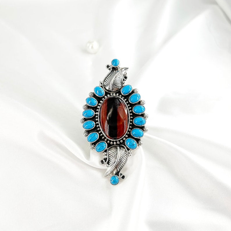 Tiger's Eye Ring & Turquoise Gemstone Ring By Harshita Jewellery