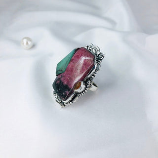 Natural Rhodonite, Chrysoprase, Carnelian Gemstone Ring By Harshita Jewellery