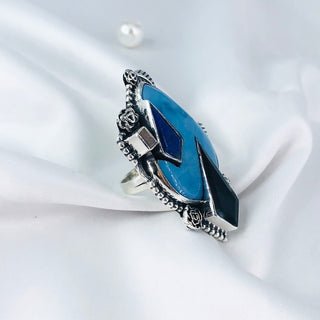 Lapis lazuli, Black Onyx And Larimar Ring By Harshita Jewellery