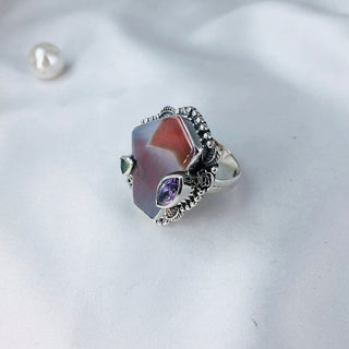 Natural Botswana agate Ring, Amethyst & Peridot Gemstone Ring By Harshita Jewellery