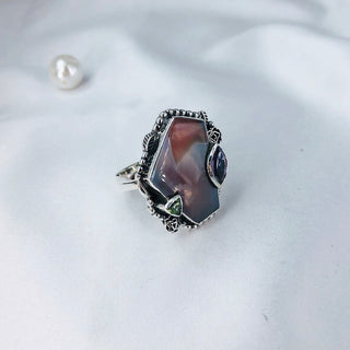 Natural Botswana agate Ring, Amethyst & Peridot Gemstone Ring By Harshita Jewellery