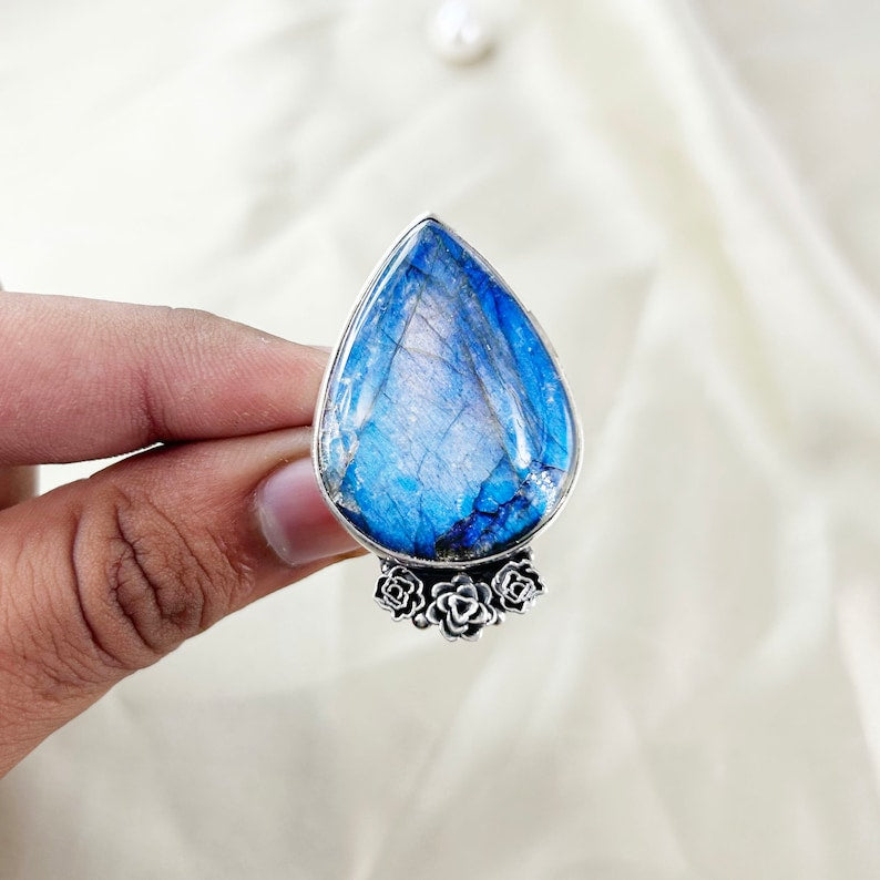 Natural Labradorite Gemstone Ring By Harshita Jewellery