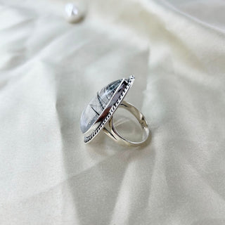 Natural Black Rutile Quartz Ring By Harshita Jewellery