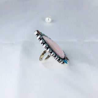 Natural Pink Opal, Amazonite, Peach Moonstone & Turquoise Ring By Harshita Jewellery