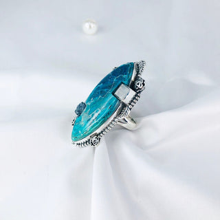 Natural Chrysocolla, Apatite & Moonstone Ring By Harshita Jewellery