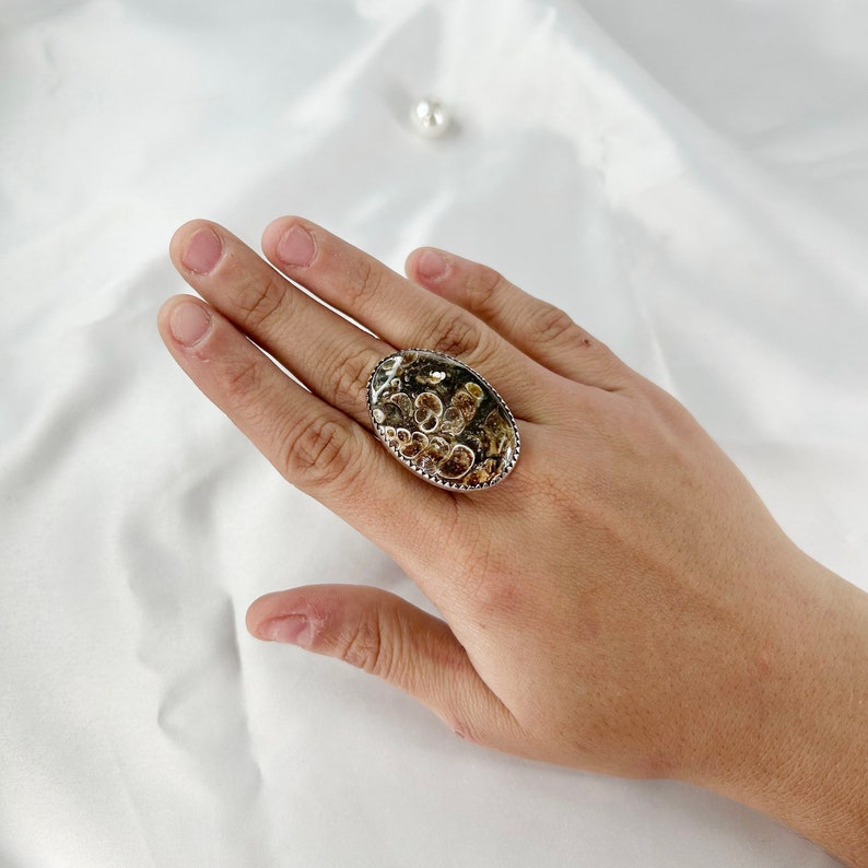 Natural Turritella Jasper Gemstone Ring By Harshita Jewellery