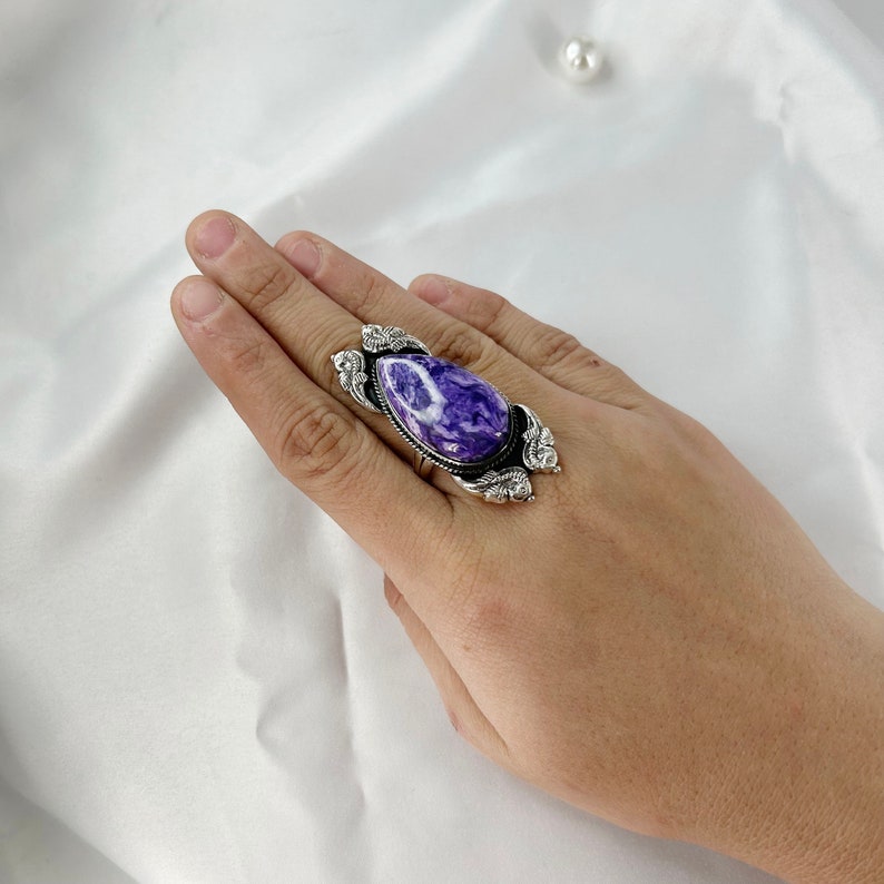 Natural Charoite Gemstone Ring By Harshita Jewellery