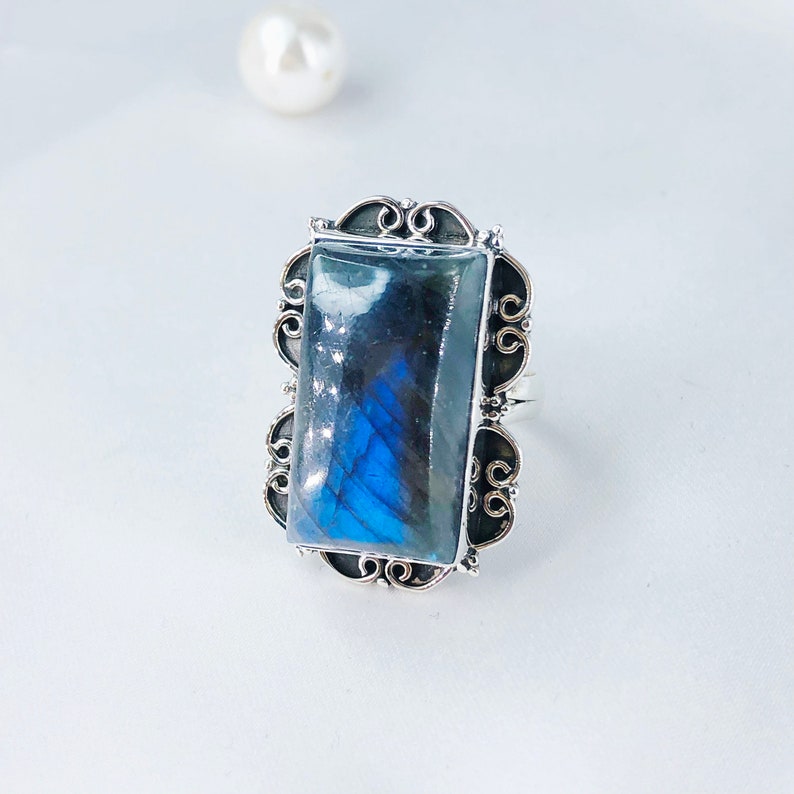 Natural Labradorite Ring By Harshita Jewellery