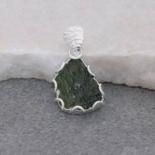 Genuine Moldavite Raw Pendant For Girls 925 Sterling Silver Jewelry