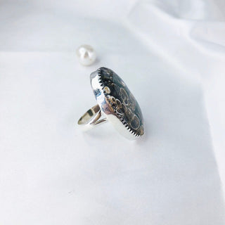Natural Turritella Jasper Gemstone Ring By Harshita Jewellery