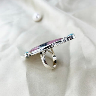 Natural Rhodonite, Amethyst & Amazonite Ring By Harshita Jewellery
