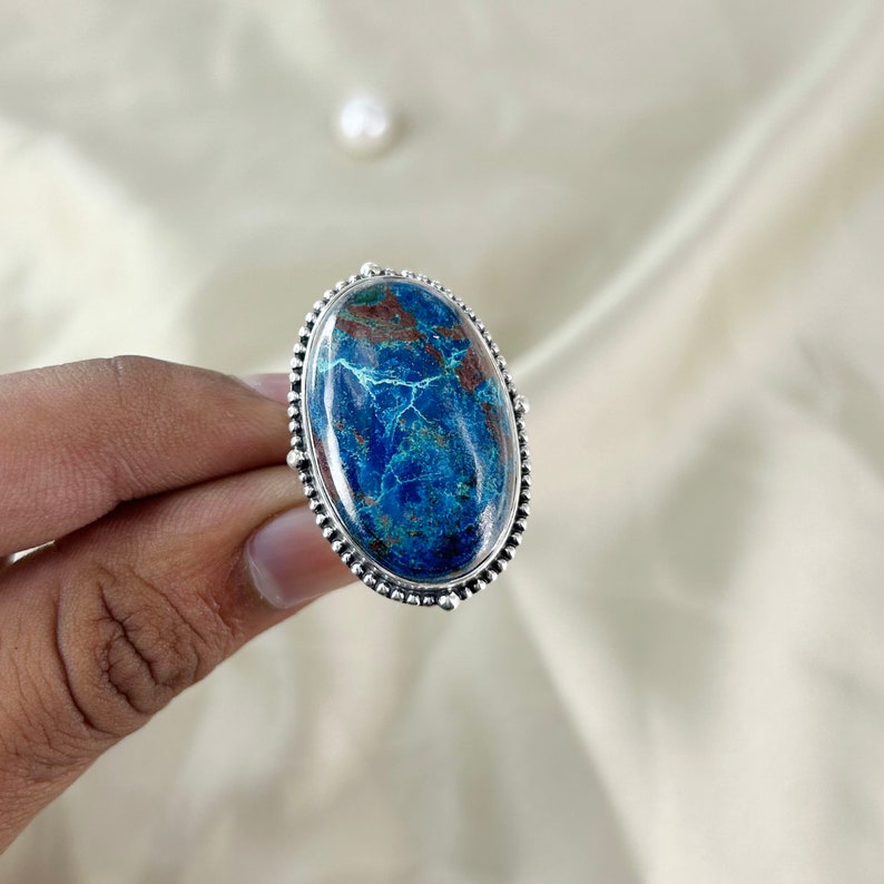 Natural Shattuckite Gemstone Ring By Harshita Jewellery