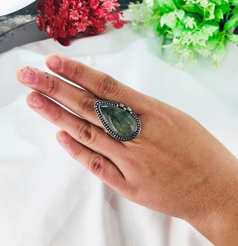 Natural Prehnite Gemstone Ring By Harshita Jewellery