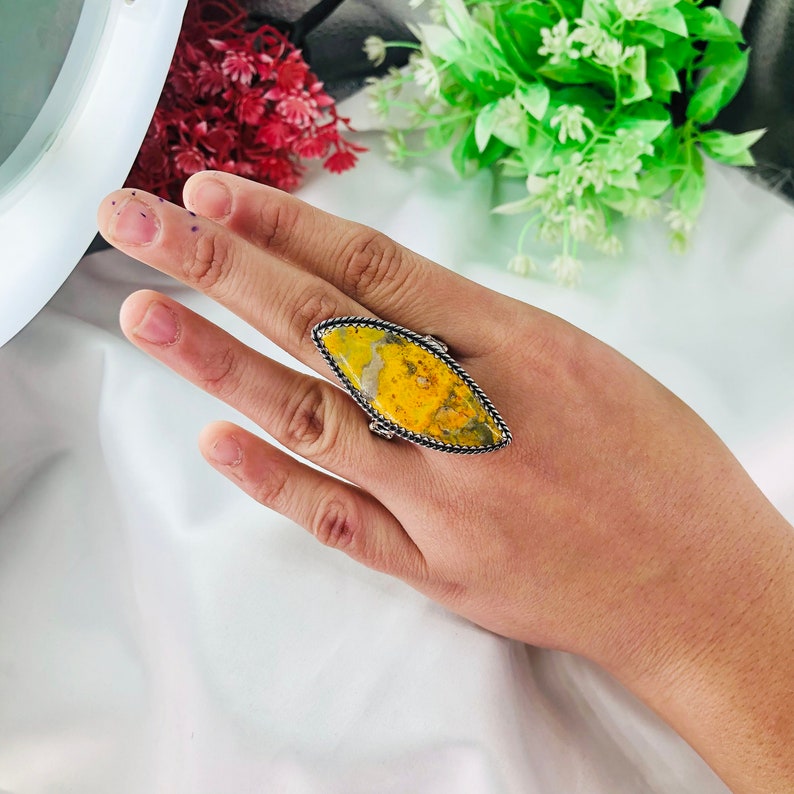 Natural Bumble Bee Jasper Gemstone Ring By Harshita Jewellery