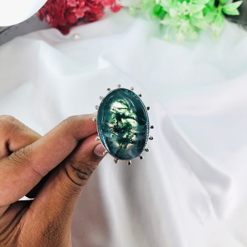 Natural Moss Agate Ring By Harshita Jewellery