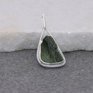 Natural Moldavite Raw Pendant For Girls 925 Sterling Silver Jewelry