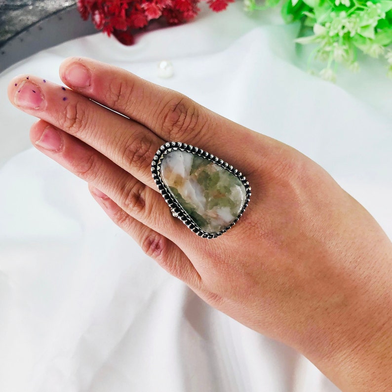 Natural Prehnite Gemstone Ring By Harshita Jewellery
